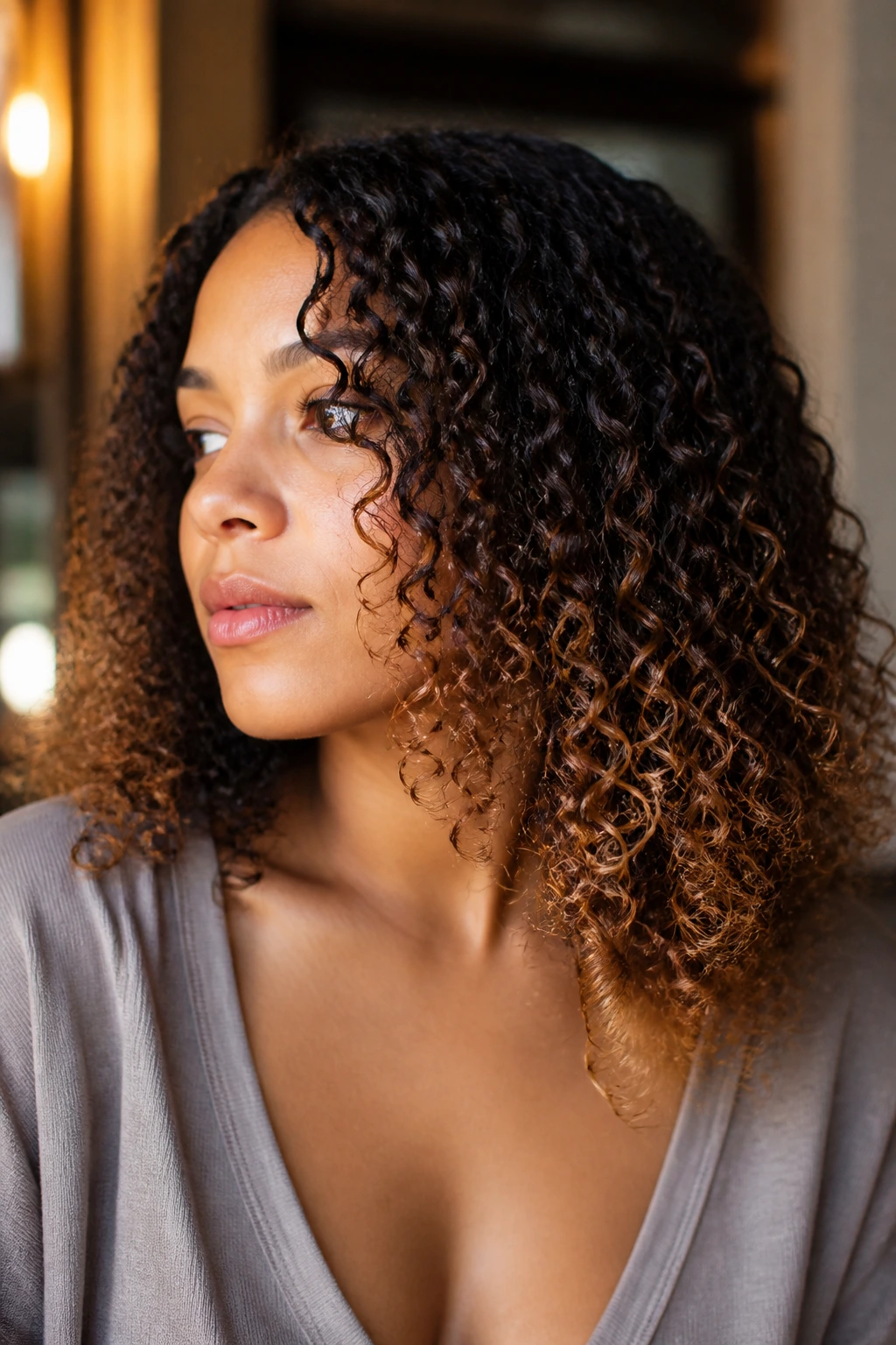 Close-up of a real person with transition layers blending heat-damaged ends