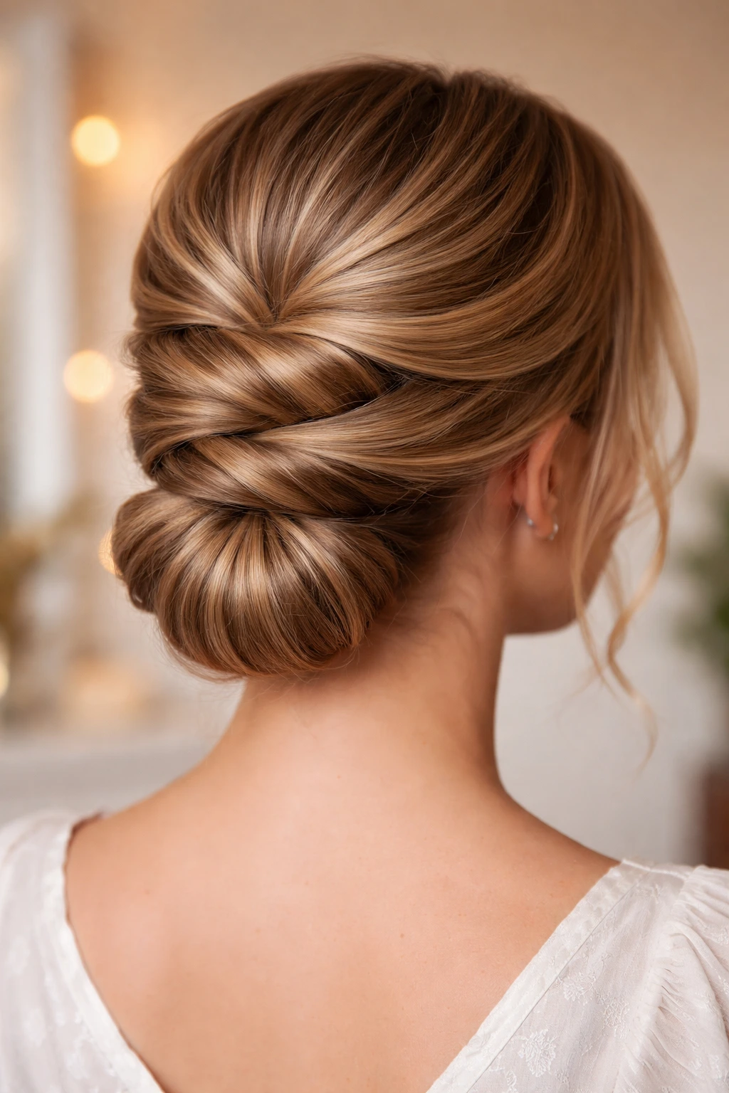 Portrait of a real person with three twisted sections stacked at the back