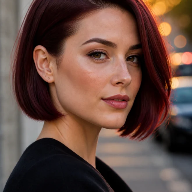 18 Short Burgundy Bob Haircuts for Round Faces