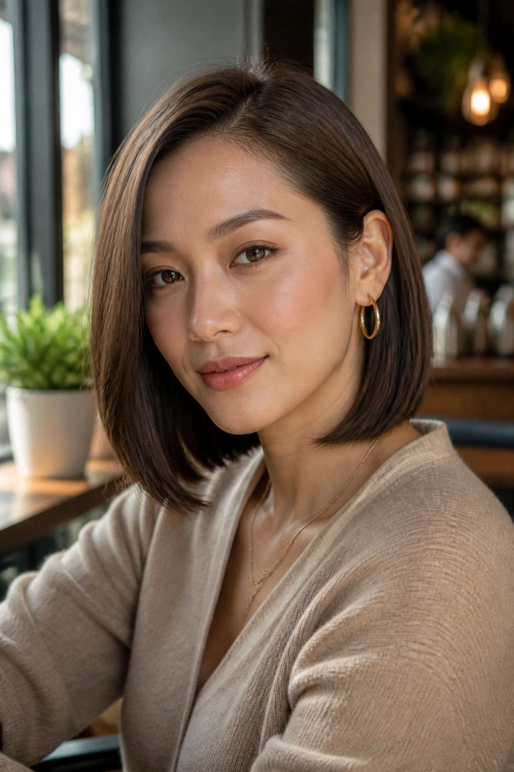Real woman with tucked-behind-the-ear lob portrait in natural light