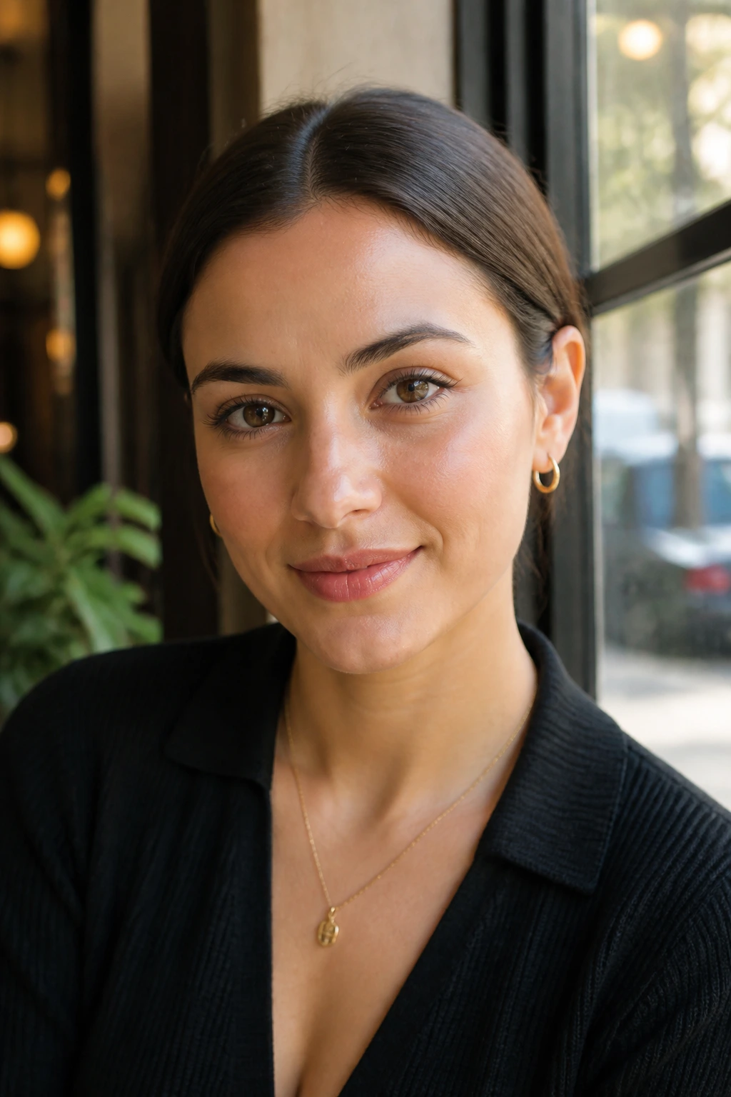 Close-up of a real person with hair tucked behind both ears
