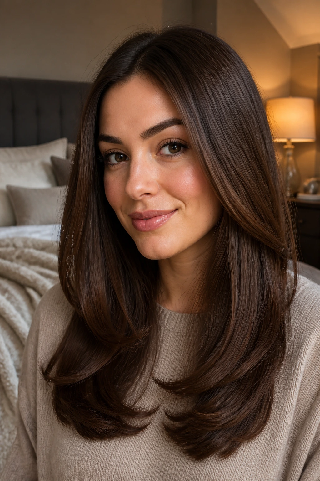 Close-up of brown hair with tucked-under ends