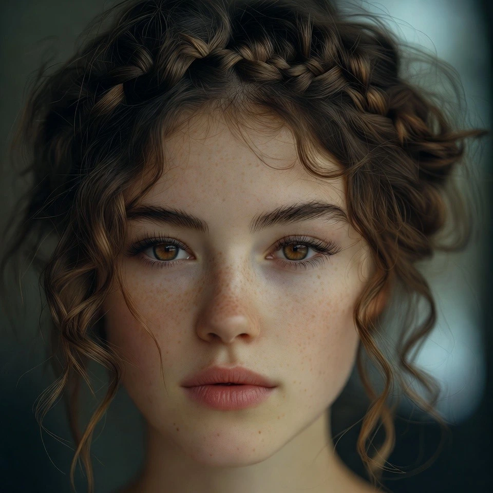 Close-up of a real woman with twist-and-braid half-up style