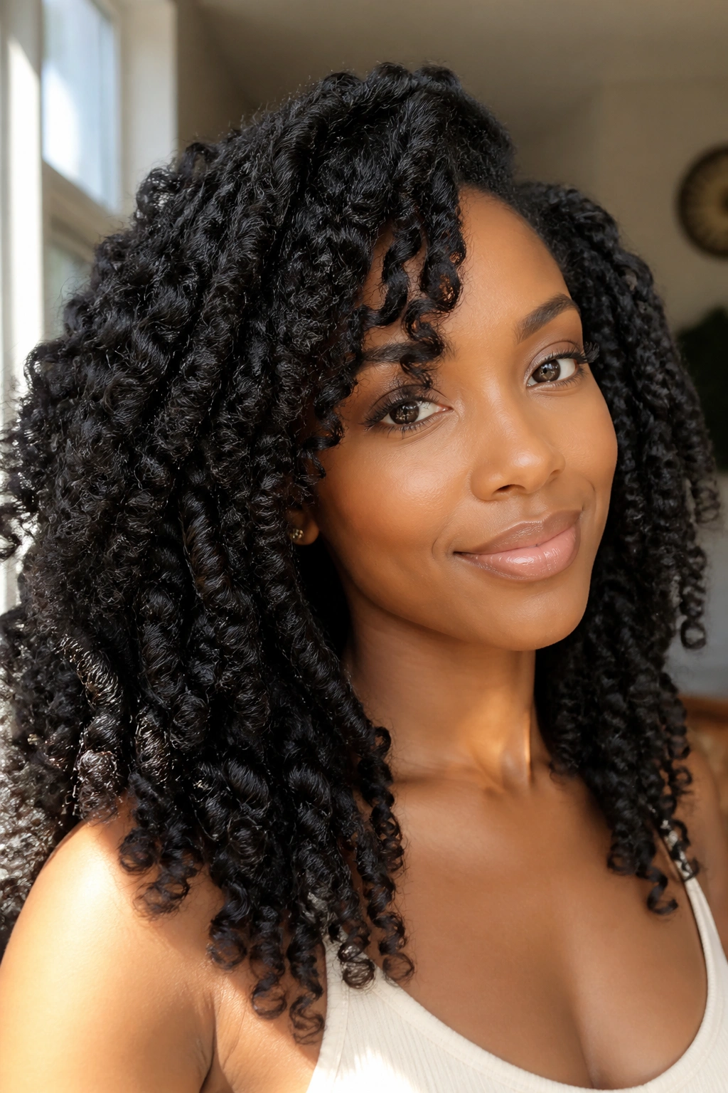 Close-up of a real person with twist-out curls