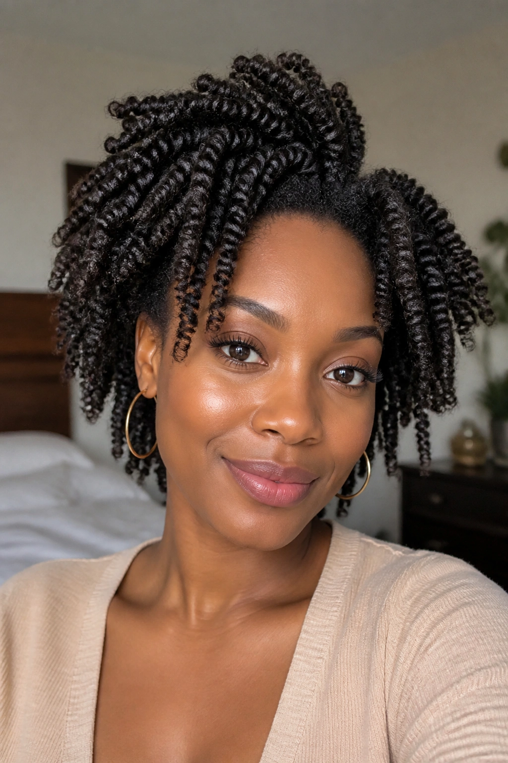 Portrait of a woman with twist-out and lifted roots