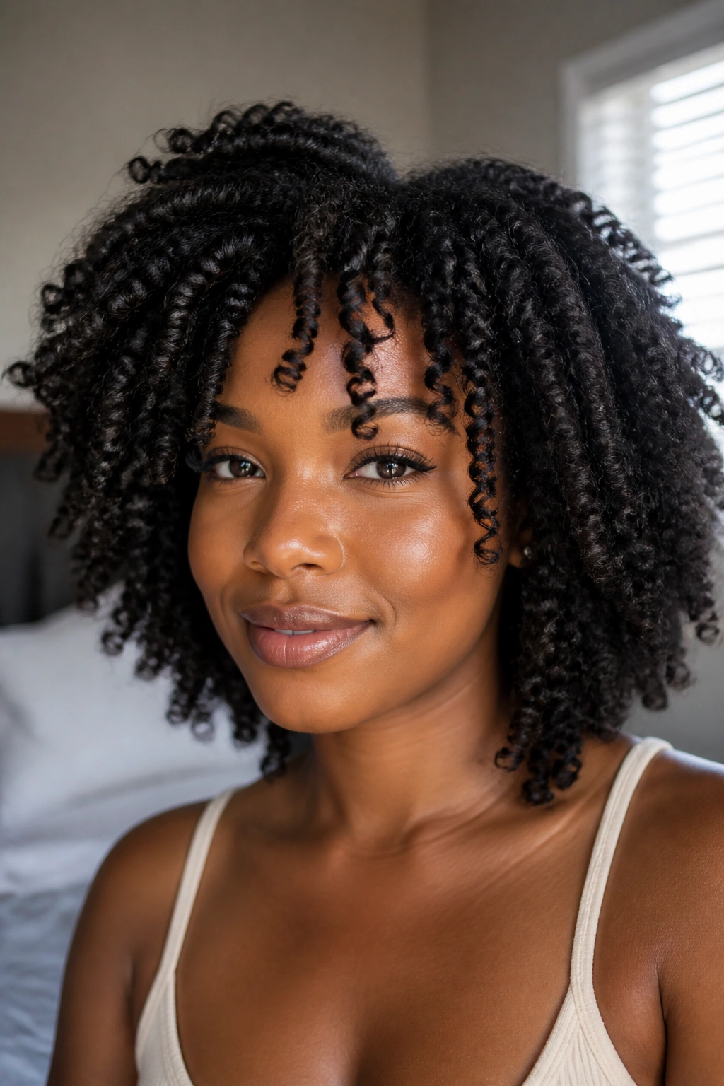 Close-up of a real person with a twist-out on stretched hair