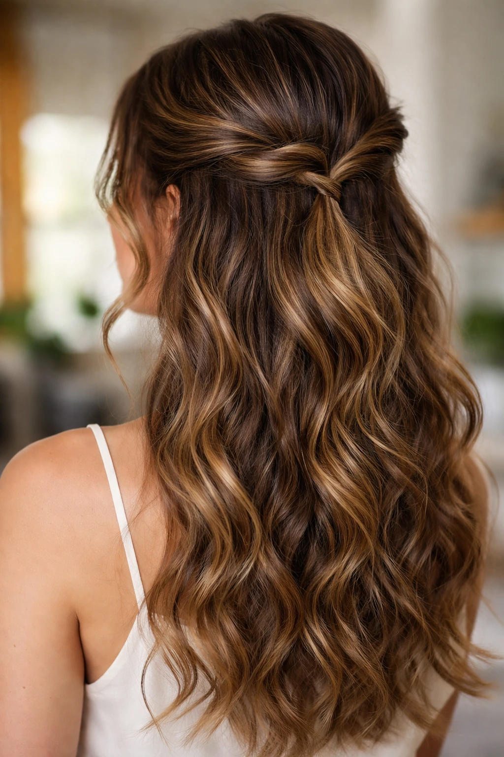 Real woman with twisted half-up style and loose ends