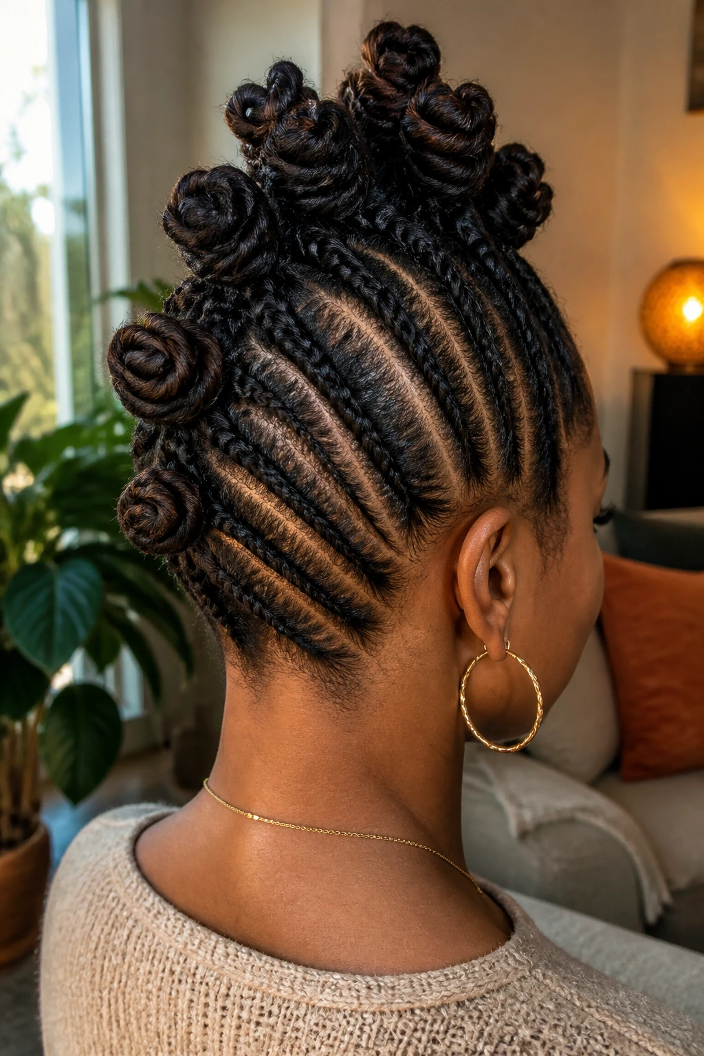 Back-of-head portrait showing twisted mohawk updo with center mohawk and side twists.