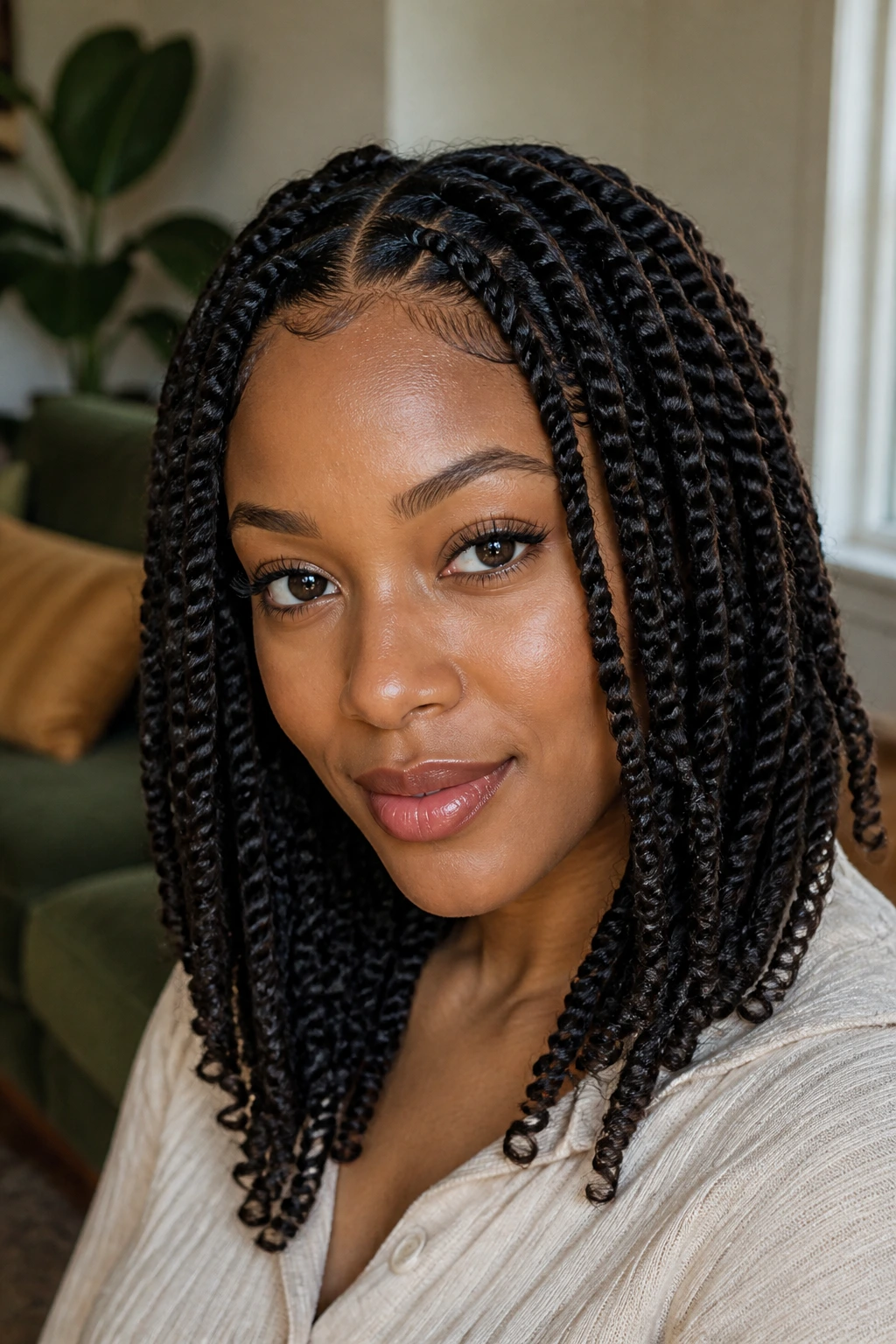 Close-up of a real person with classic two-strand twists
