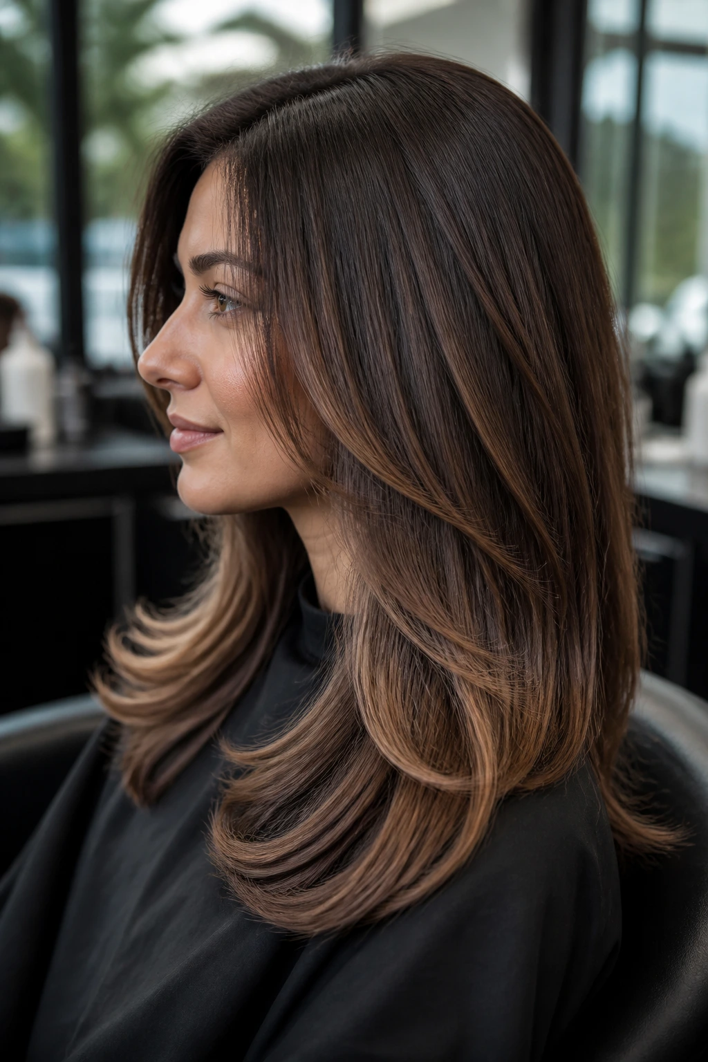 Close-up of a real person with a U-shape cut and seamless lightness