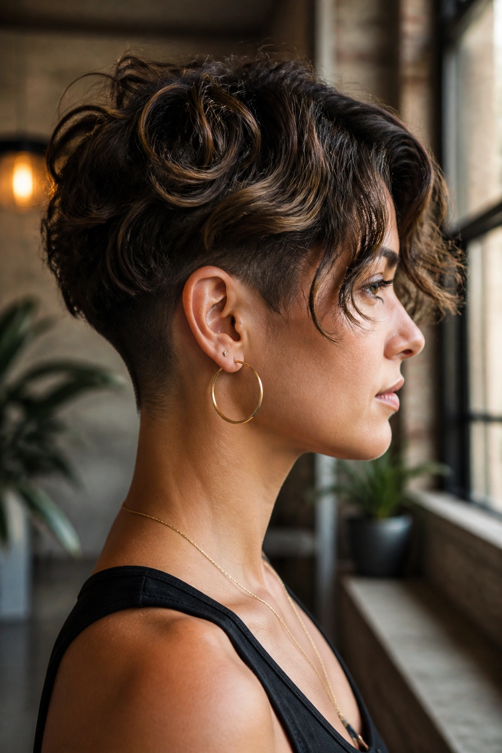 Side-profile real person with undercut bob and waves