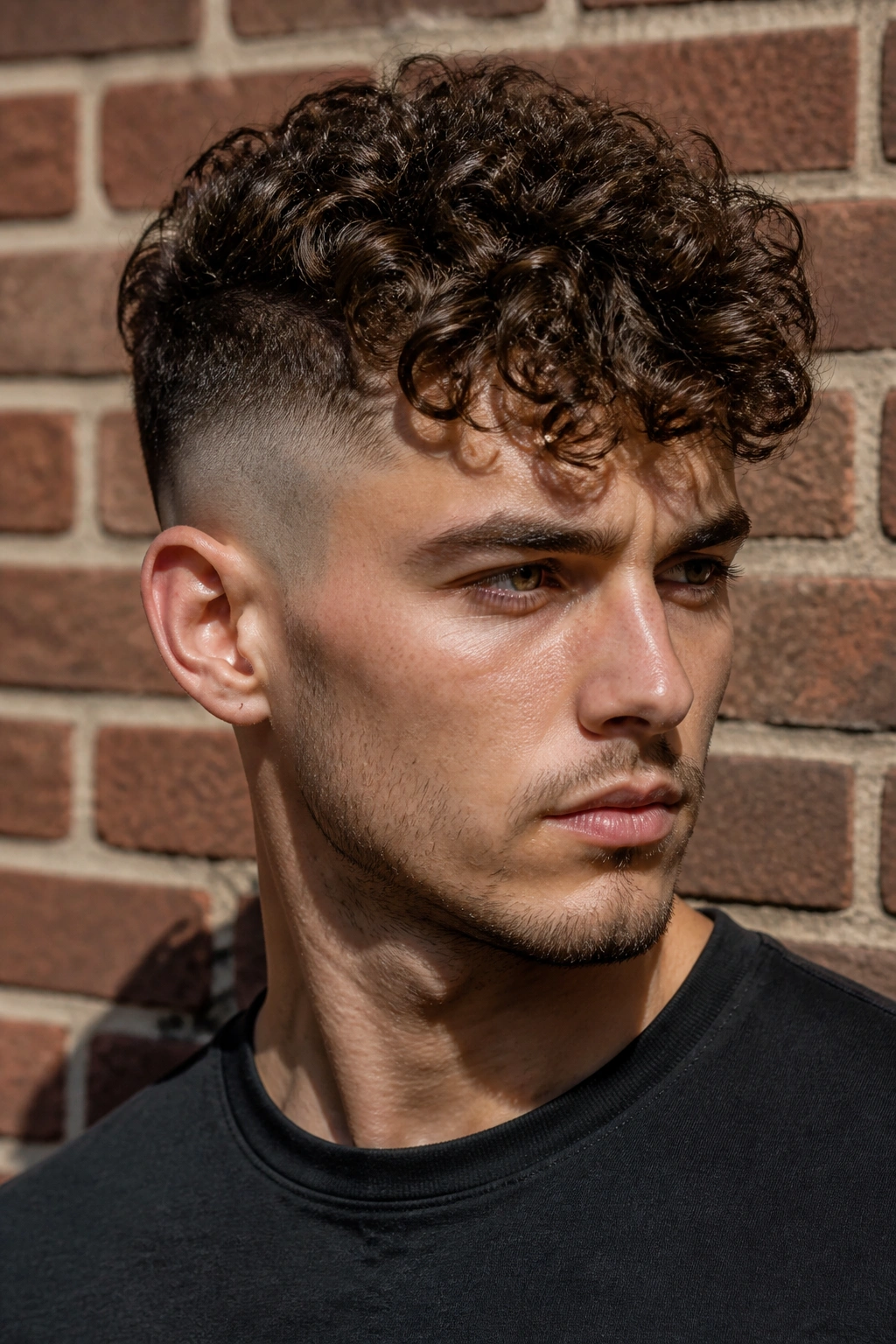 Portrait of a man with curly undercut and defined curls on top
