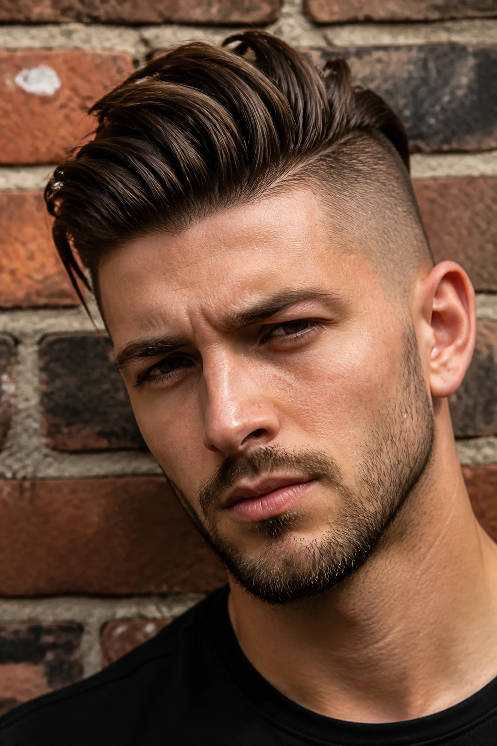 Close-up portrait of a man with an undercut hairstyle