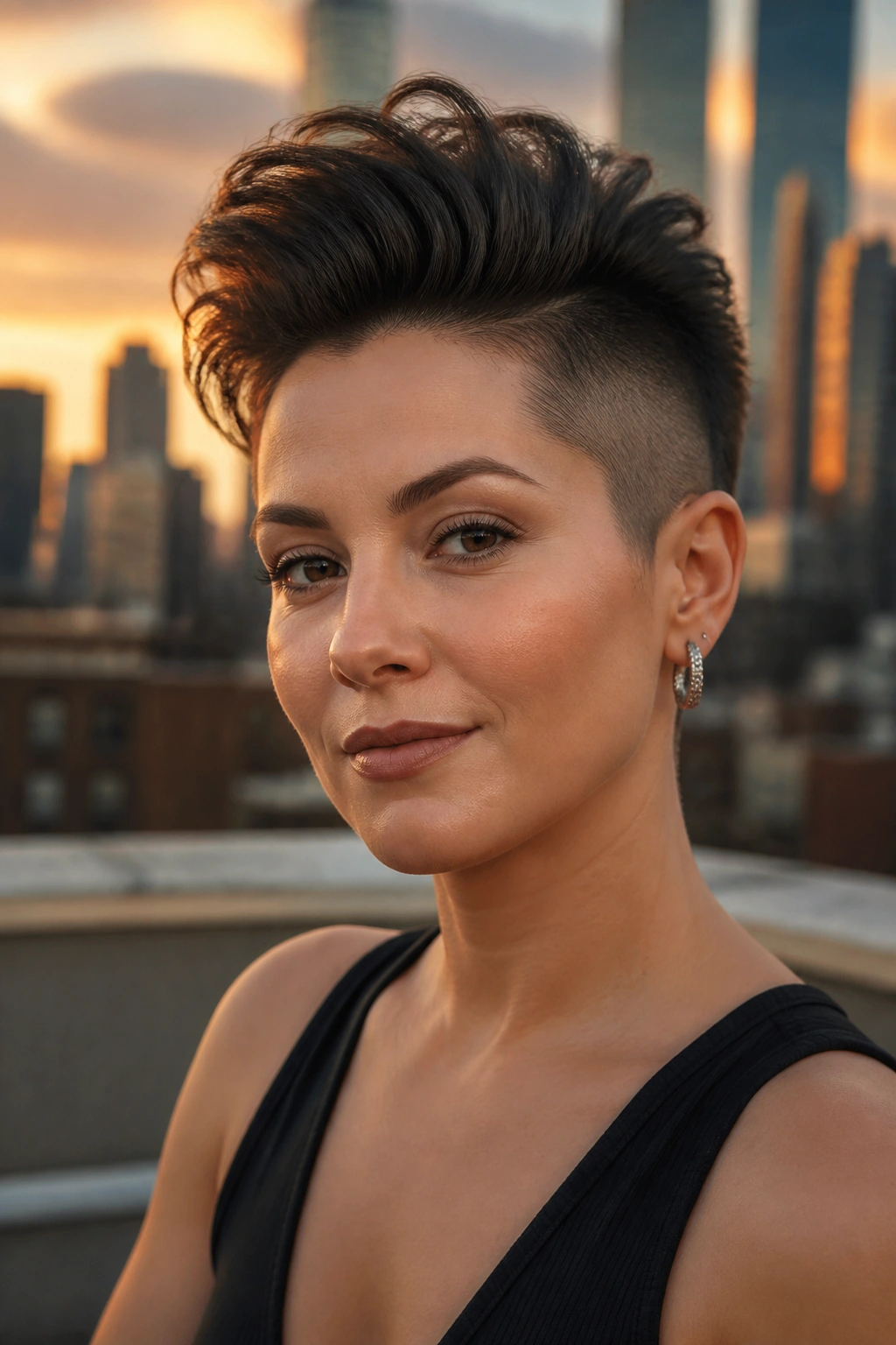 Close-up of a real person with Undercut Pixie With Height On Top hairstyle