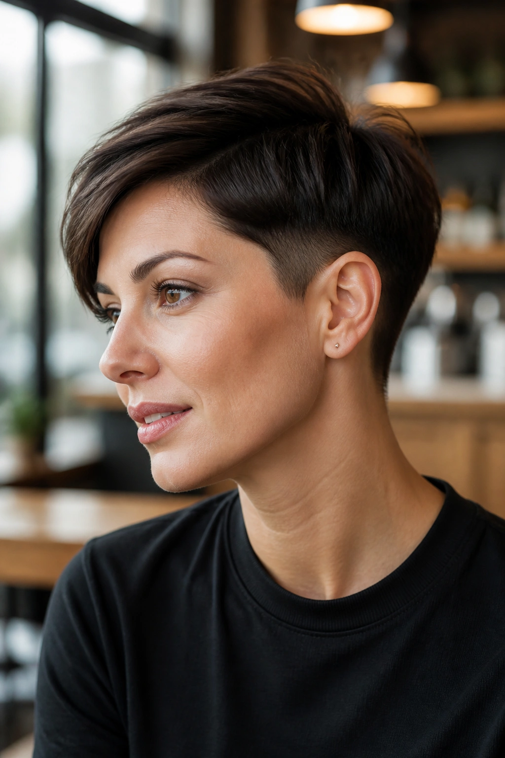 Real person with pixie undercut hairstyle