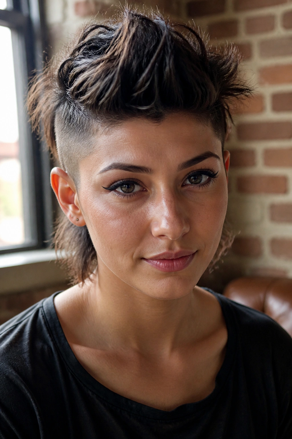 Close-up portrait of a real person with an undercut wolf cut