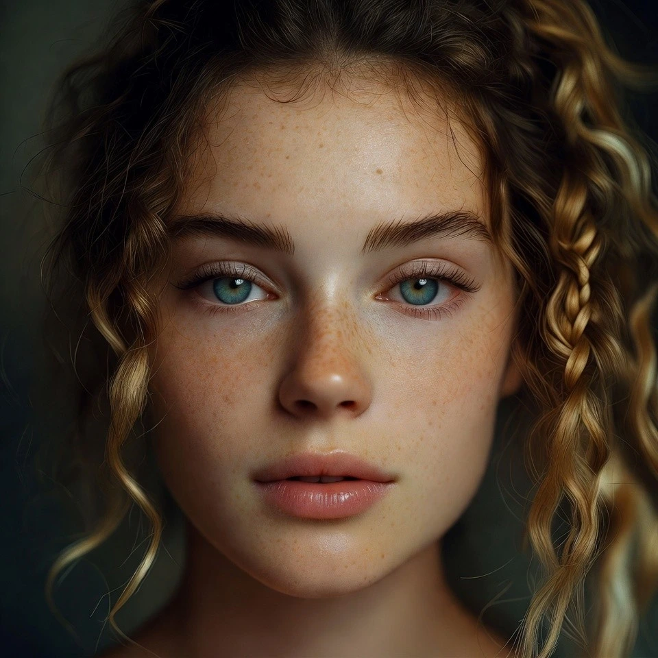 Close-up of a real woman with undone side braid flowing into a low ponytail