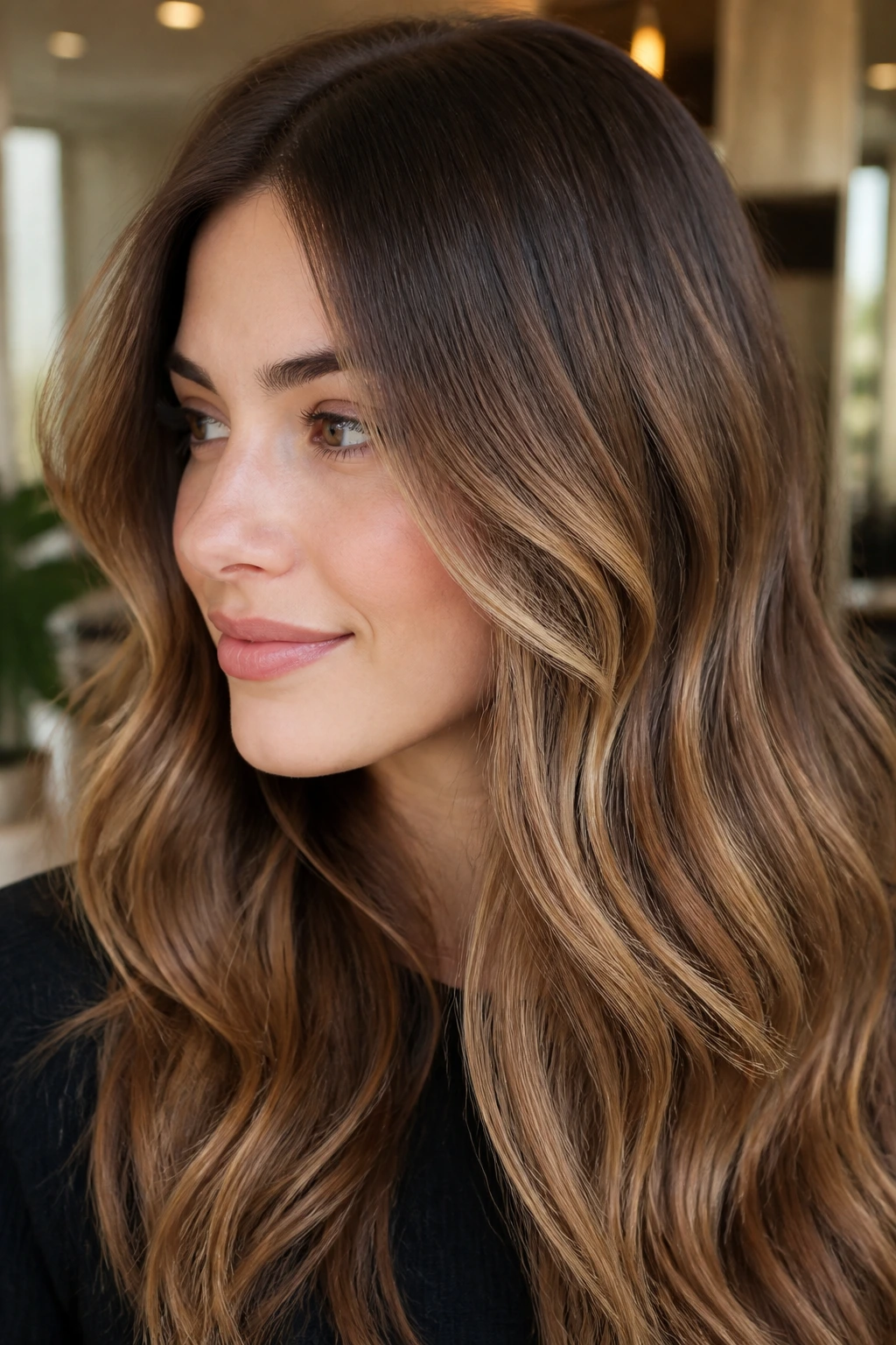 Chestnut hair with warm beige balayage