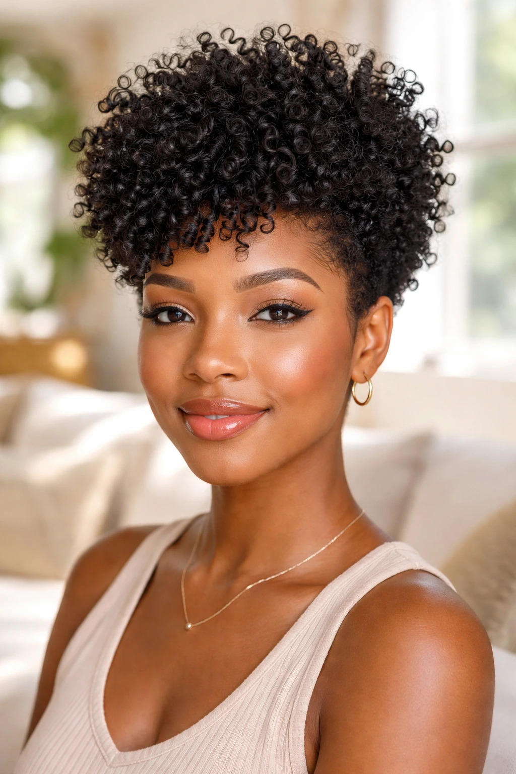 Close-up portrait of a person with voluminous wash-and-go curls