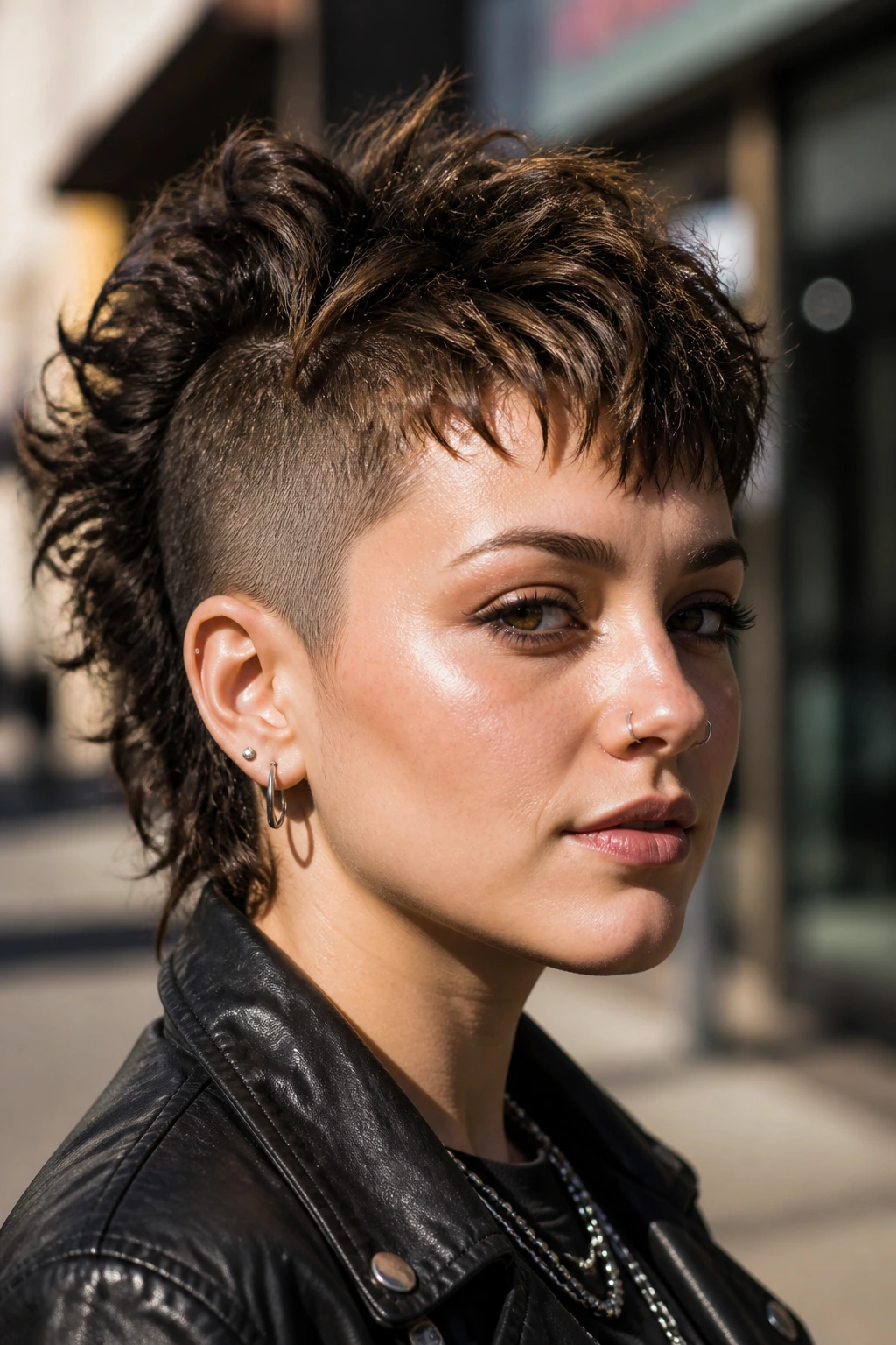 Close-up of a real person with a wavy mohawk and choppy fringe