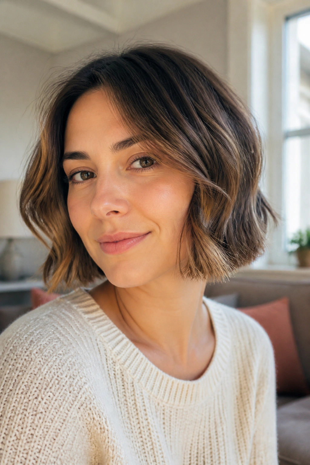 Close-up of a wavy bob with soft bends on a real person