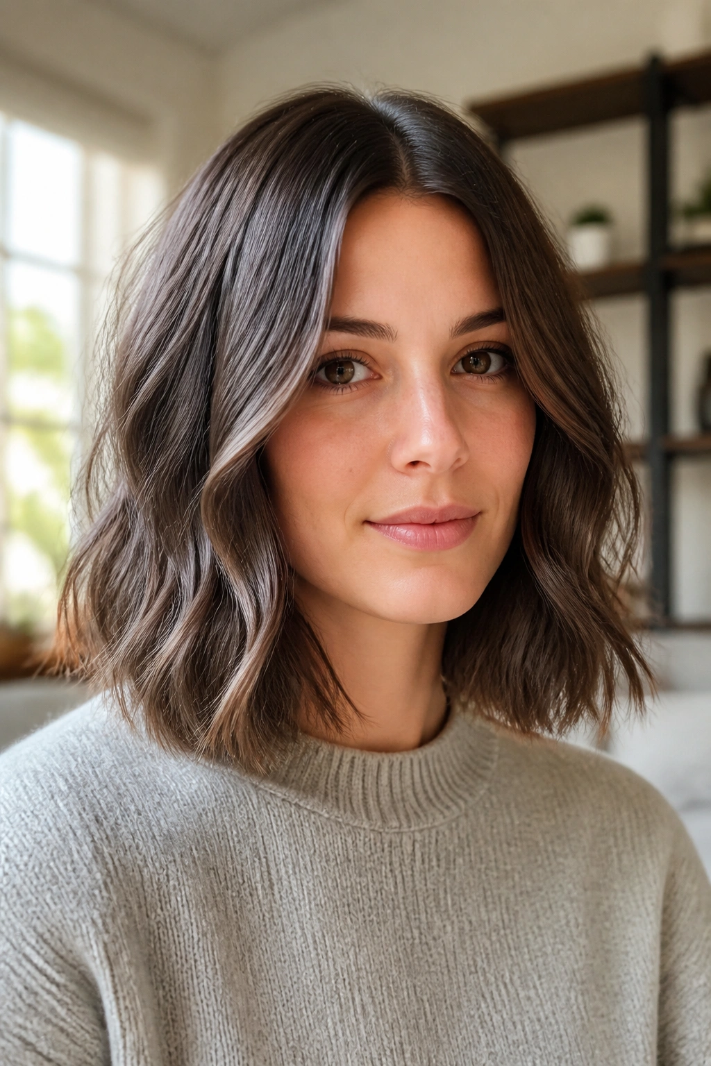 Wavy lob close-up portrait of a real woman