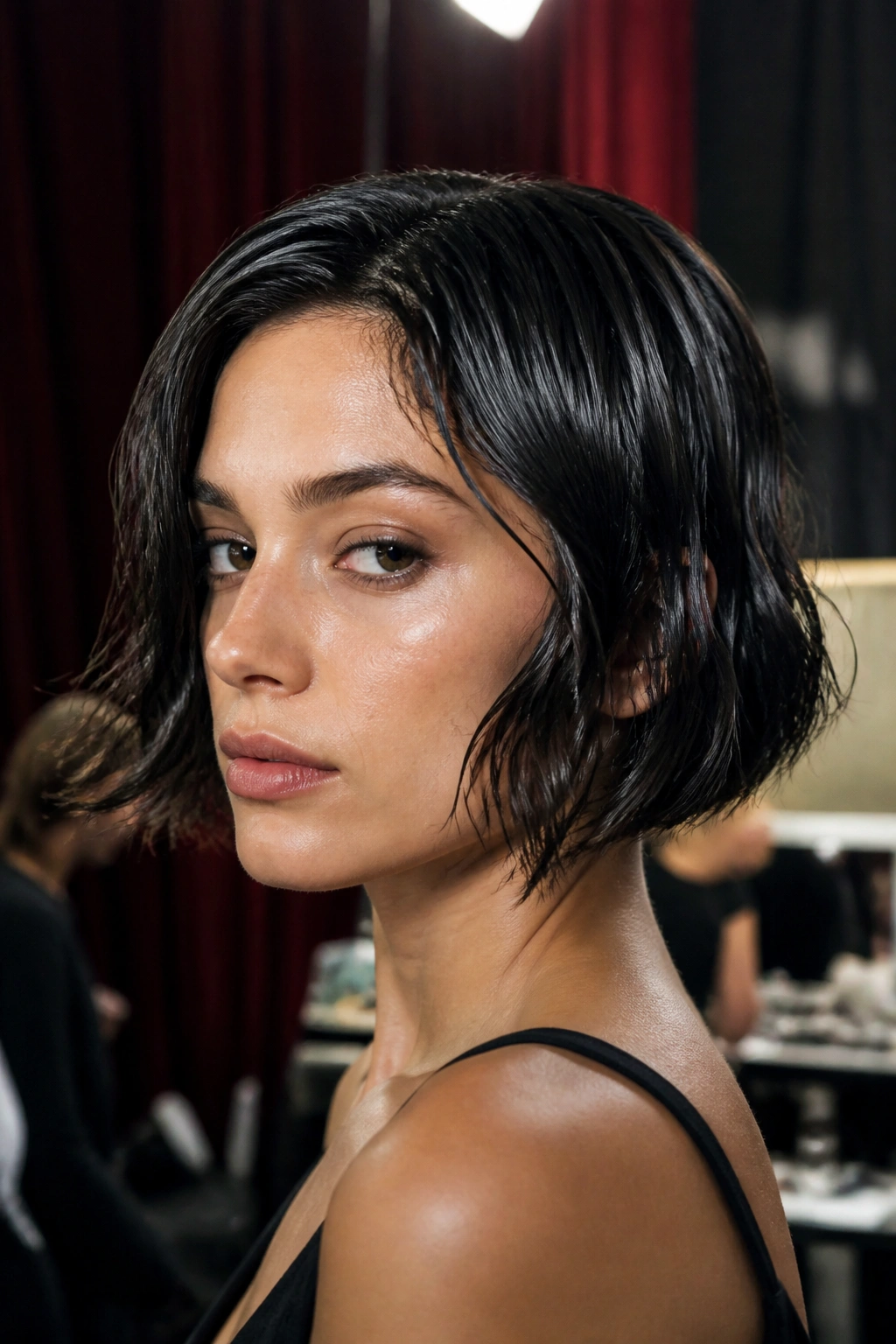 Close-up of a woman with Wet-Look Textured Bob
