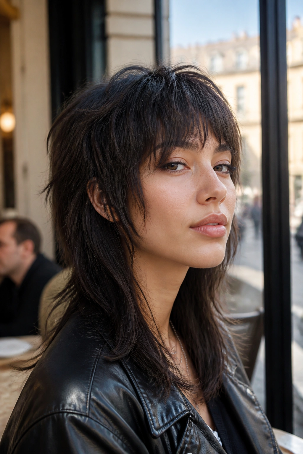 Portrait of a real person with wolf-shag lite hairstyle, shorter crown and longer sides, soft blend