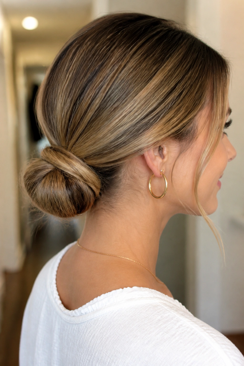 Wrapped ponytail bun hairstyle on real person