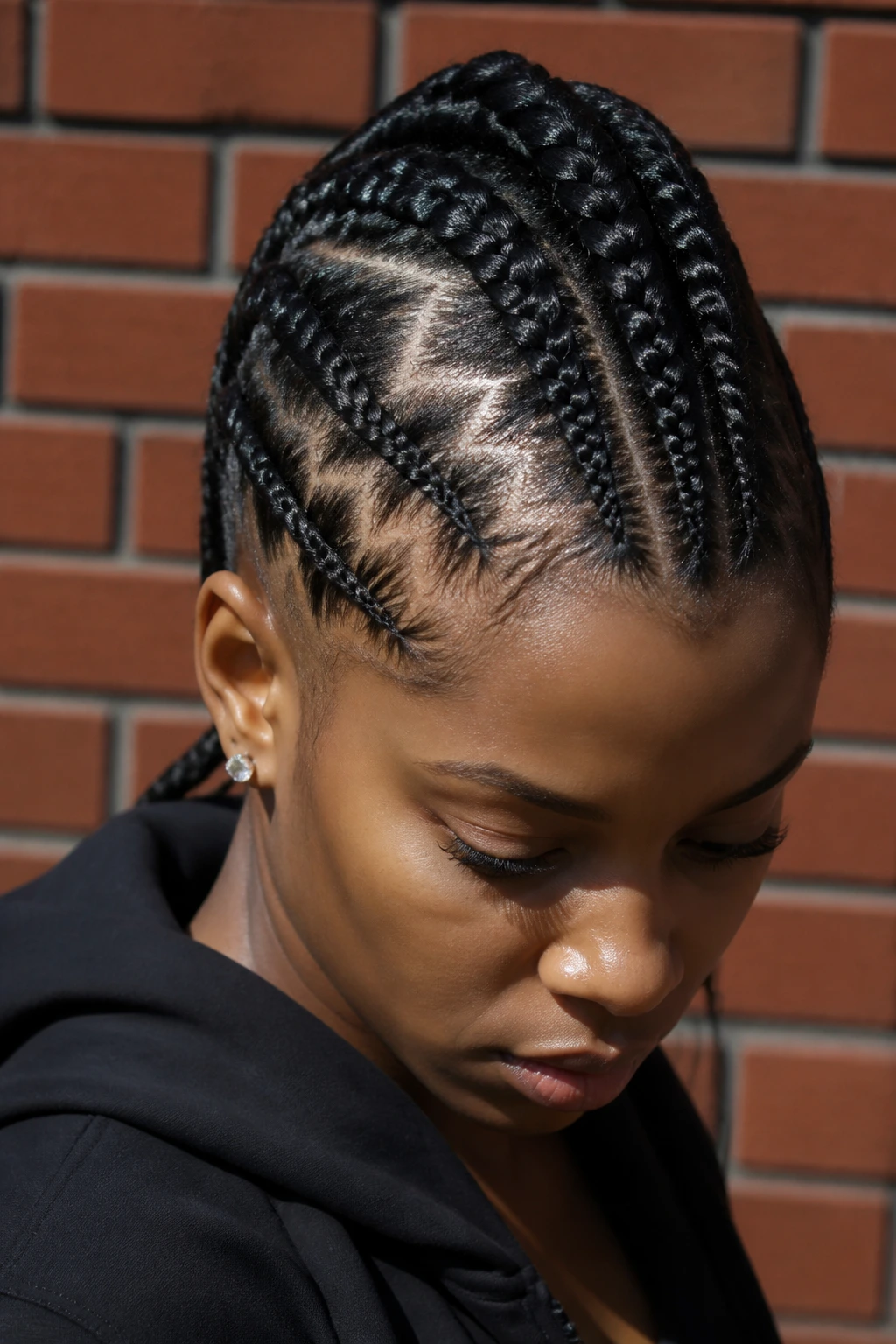 Close-up portrait with zig-zag parting Mohawk.